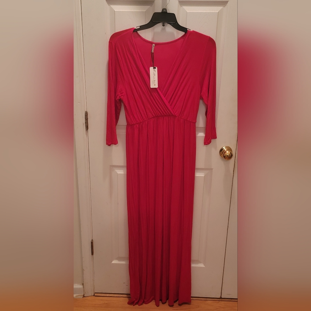 Mother Bee Maternity Womens Maxi Dress Red 3/4 Sleeve V-Neck Wrap - Size XL